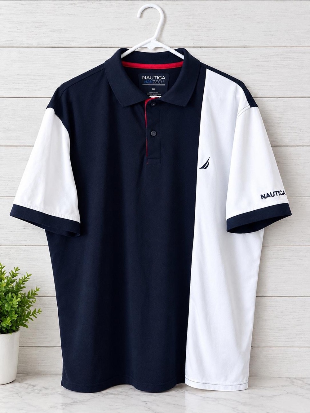 Nautica Navtech Color Block Polo Black & White XL